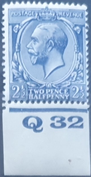 1924 GB - SG422 [N37] 2½d Blue (Ww) Ctrl Q32 Bottom LMM